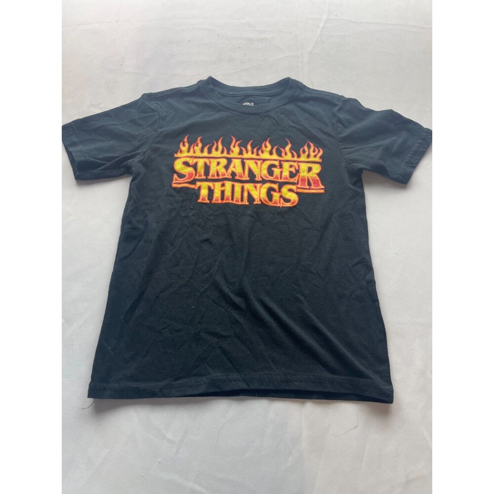 Boys Black Stranger Things Flame Design Short Sleeved Tee‎ Shirt T-Shirt S 6-7